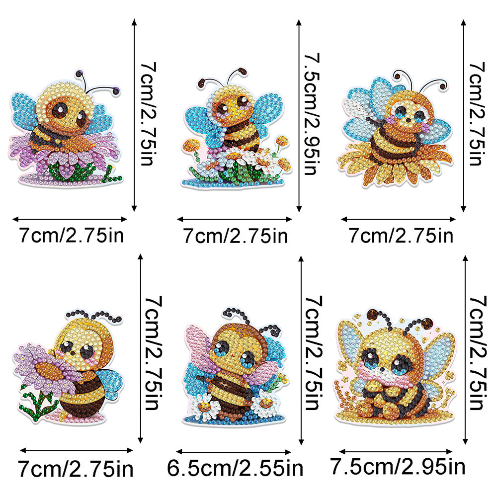 6Pcs Bees and Daisies Diamond Painting Fridge Magnets Kit