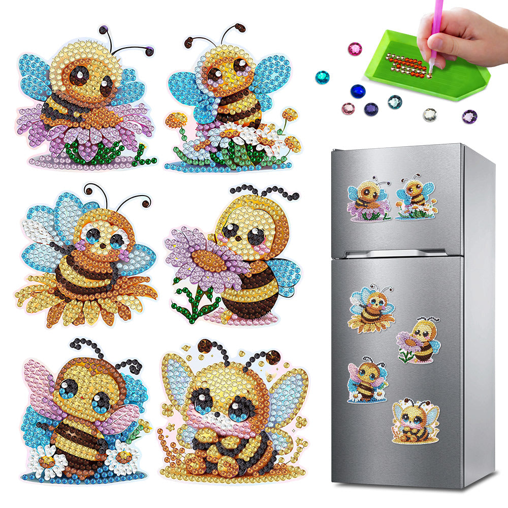 6Pcs Bees and Daisies Diamond Painting Fridge Magnets Kit