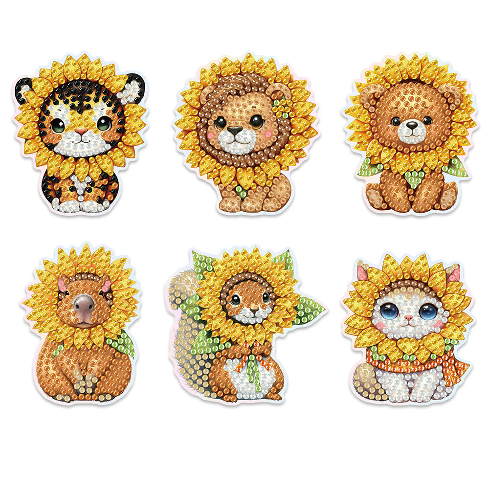 6Pcs Sunflower Animals Diamond Painting Fridge Magnets Kit