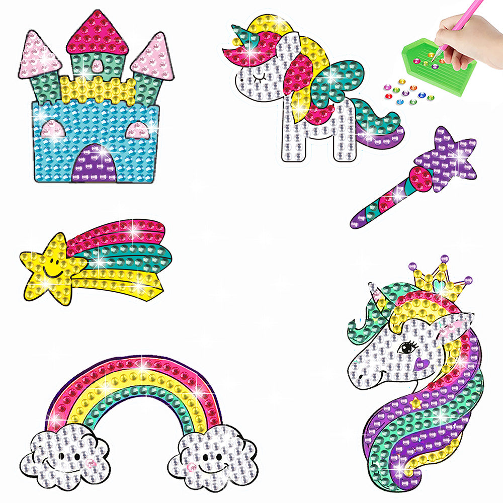 6Pcs Unicorn, Rainbow, and Castle Diamond Painting Stickers