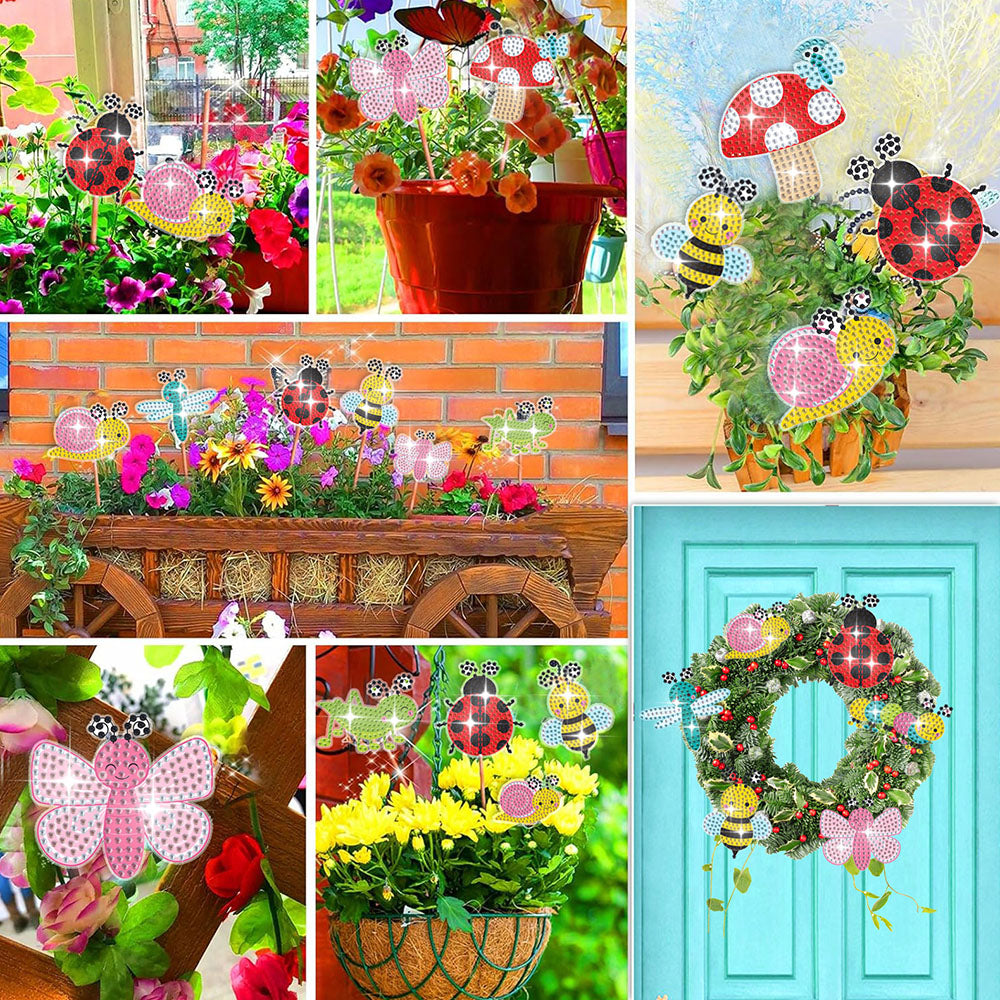 8PCS Beneficial Insects Diamond Painting Garden Stakes