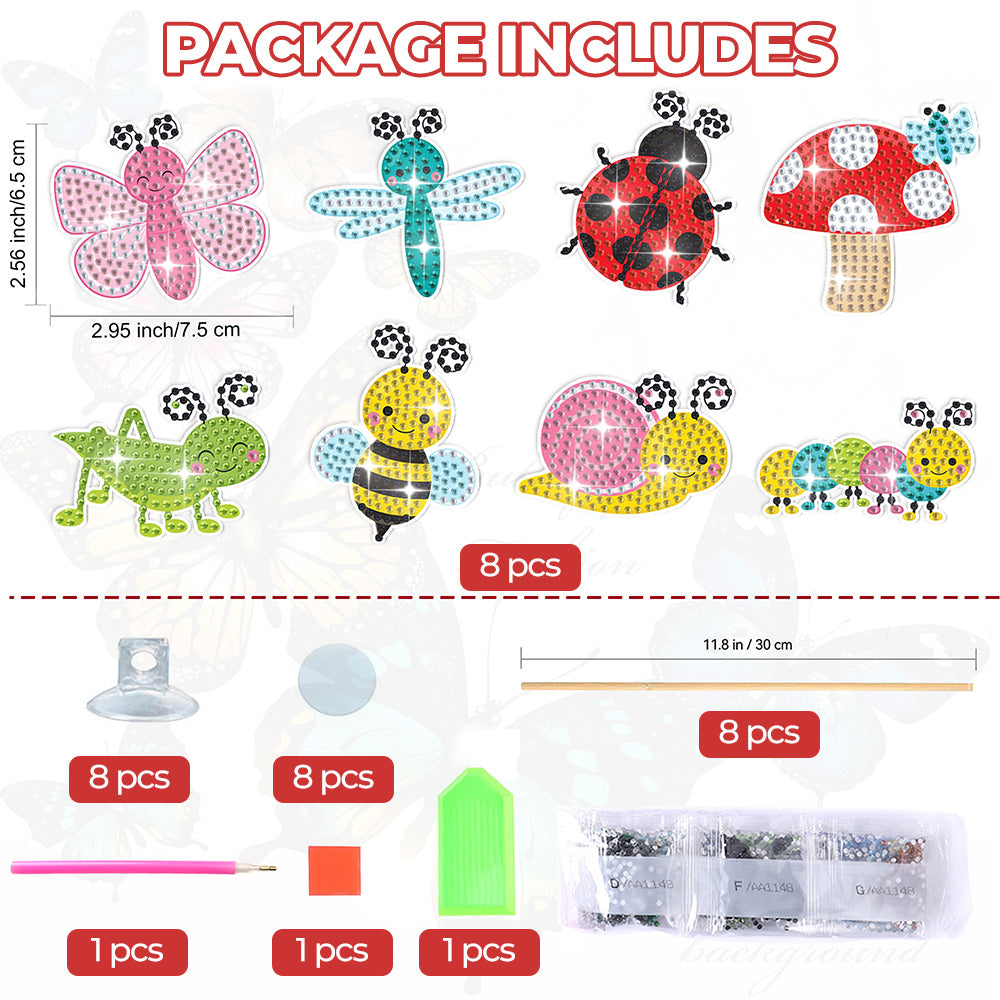 8PCS Beneficial Insects Diamond Painting Garden Stakes
