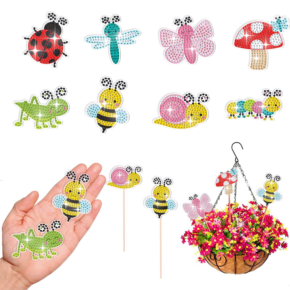 8PCS Beneficial Insects Diamond Painting Garden Stakes