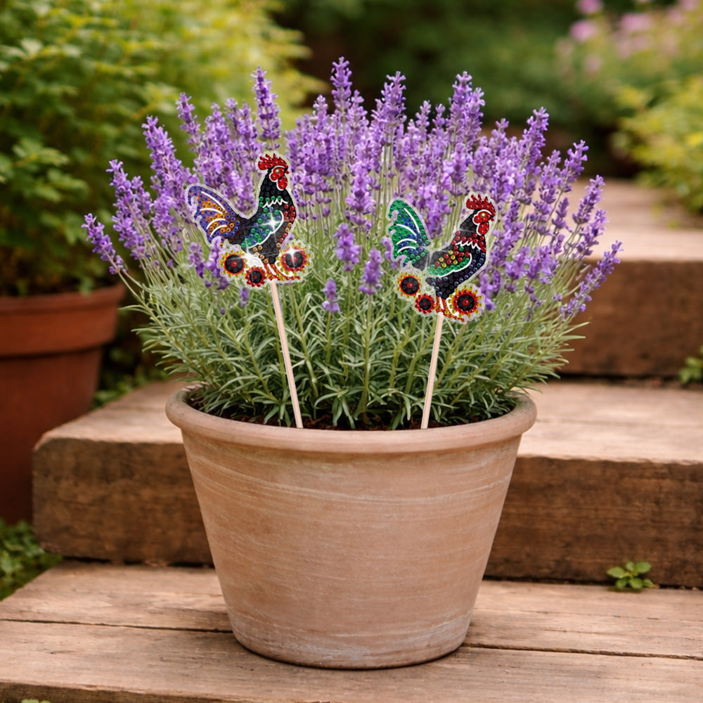 8PCS Colorful Rooster Diamond Painting Garden Stakes