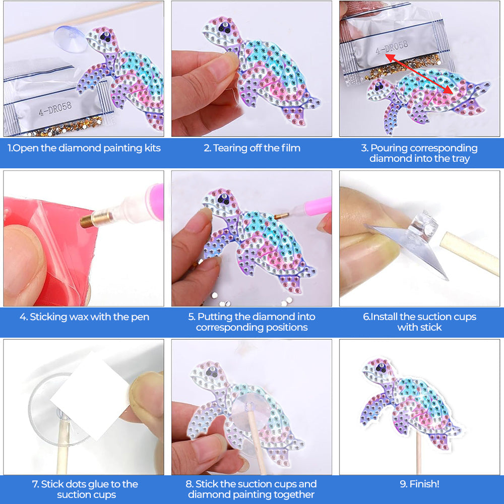 8PCS Colorful Sea Turtles Diamond Painting Garden Stakes