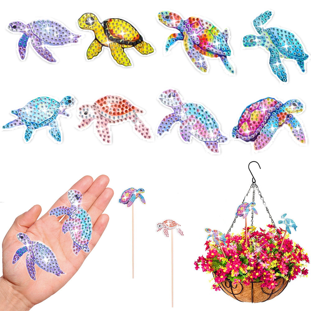 8PCS Colorful Sea Turtles Diamond Painting Garden Stakes