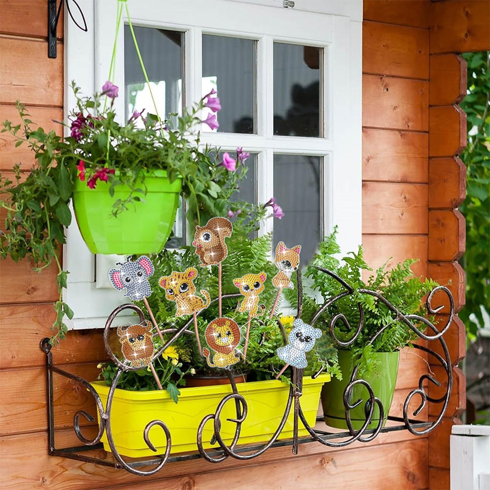 8PCS Cute Animal Cubs Diamond Painting Garden Stakes