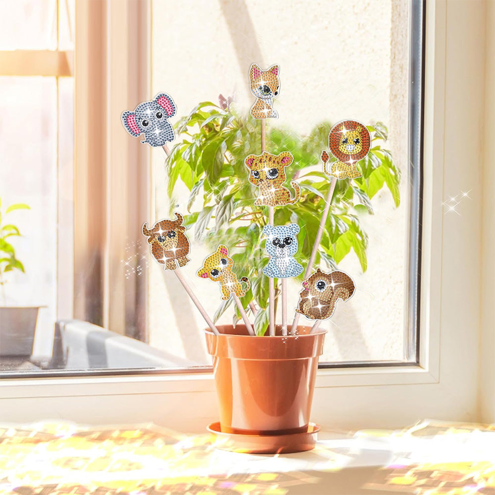 8PCS Cute Animal Cubs Diamond Painting Garden Stakes