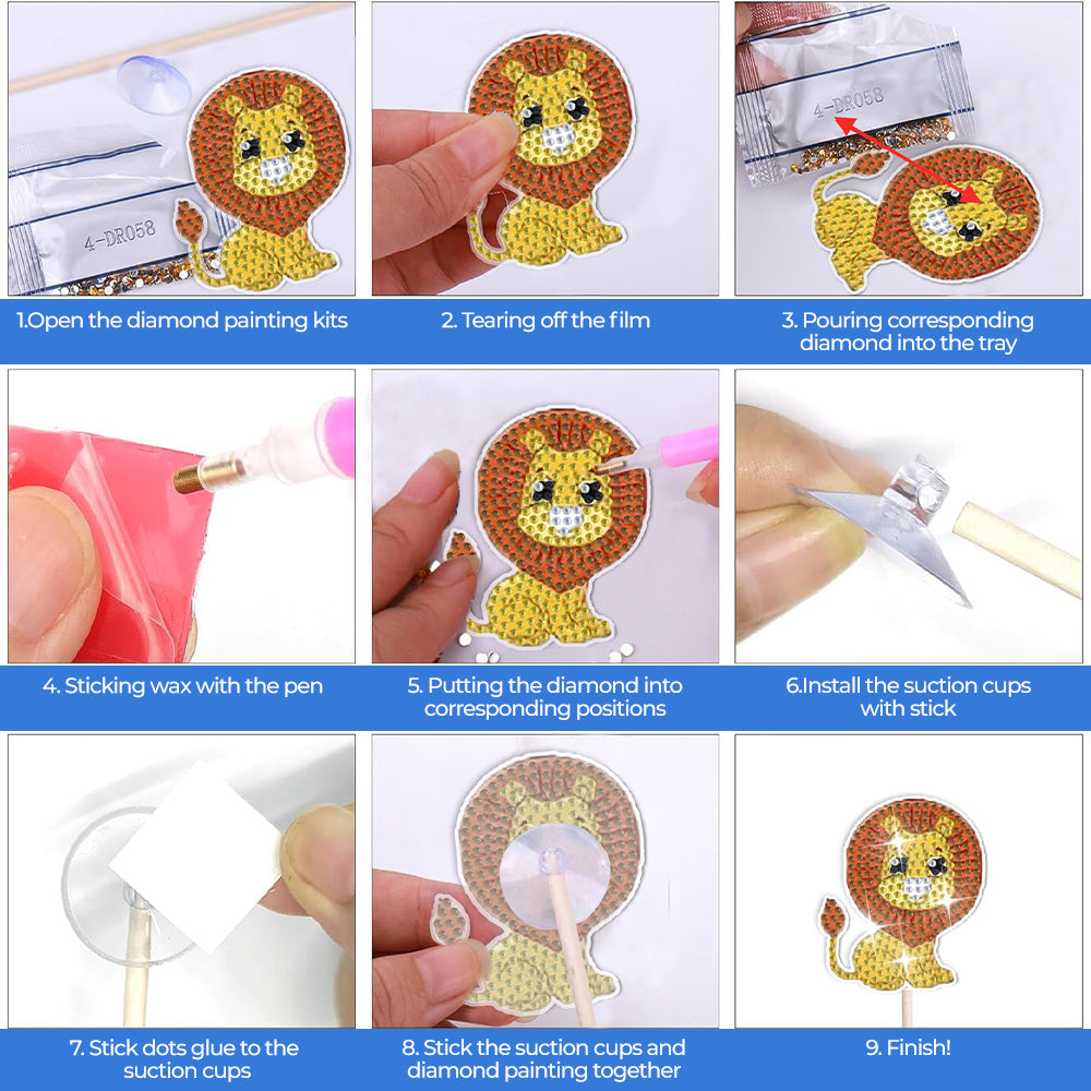 8PCS Cute Animal Cubs Diamond Painting Garden Stakes