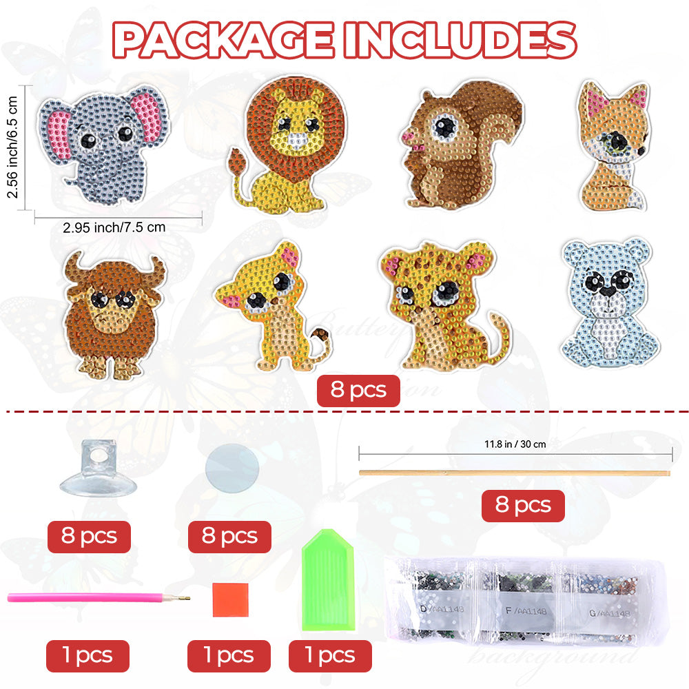 8PCS Cute Animal Cubs Diamond Painting Garden Stakes