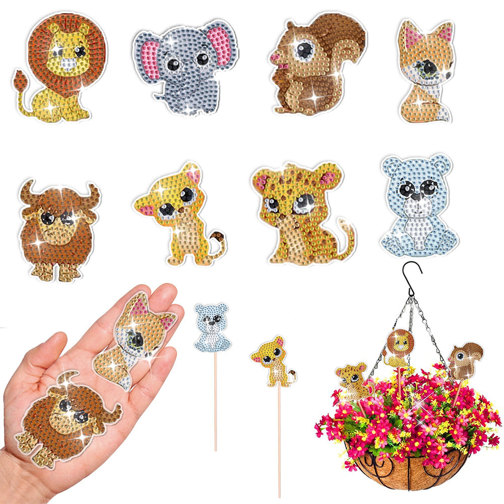 8PCS Cute Animal Cubs Diamond Painting Garden Stakes