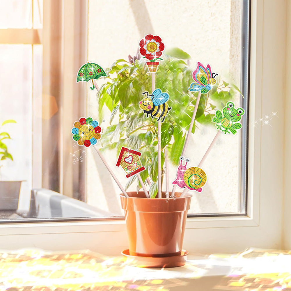 8PCS Cute Animals Diamond Painting Garden Stakes