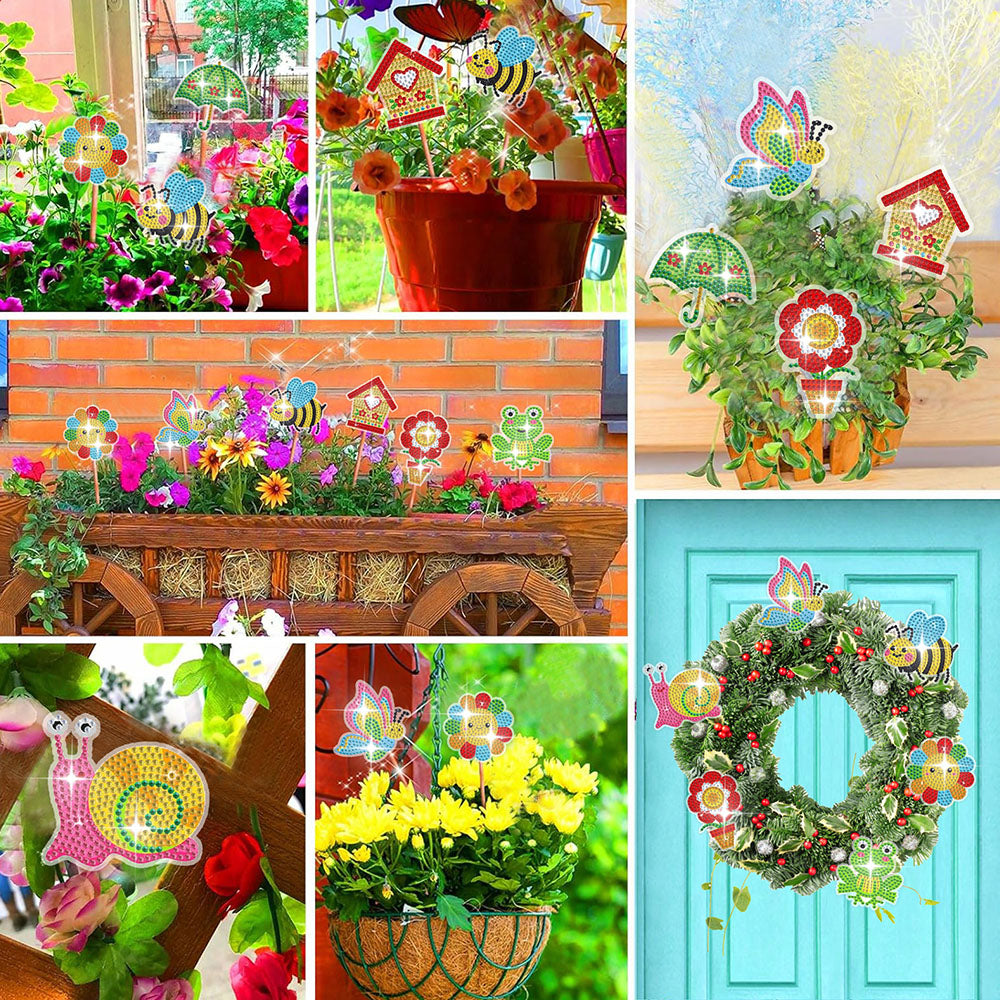8PCS Cute Animals Diamond Painting Garden Stakes