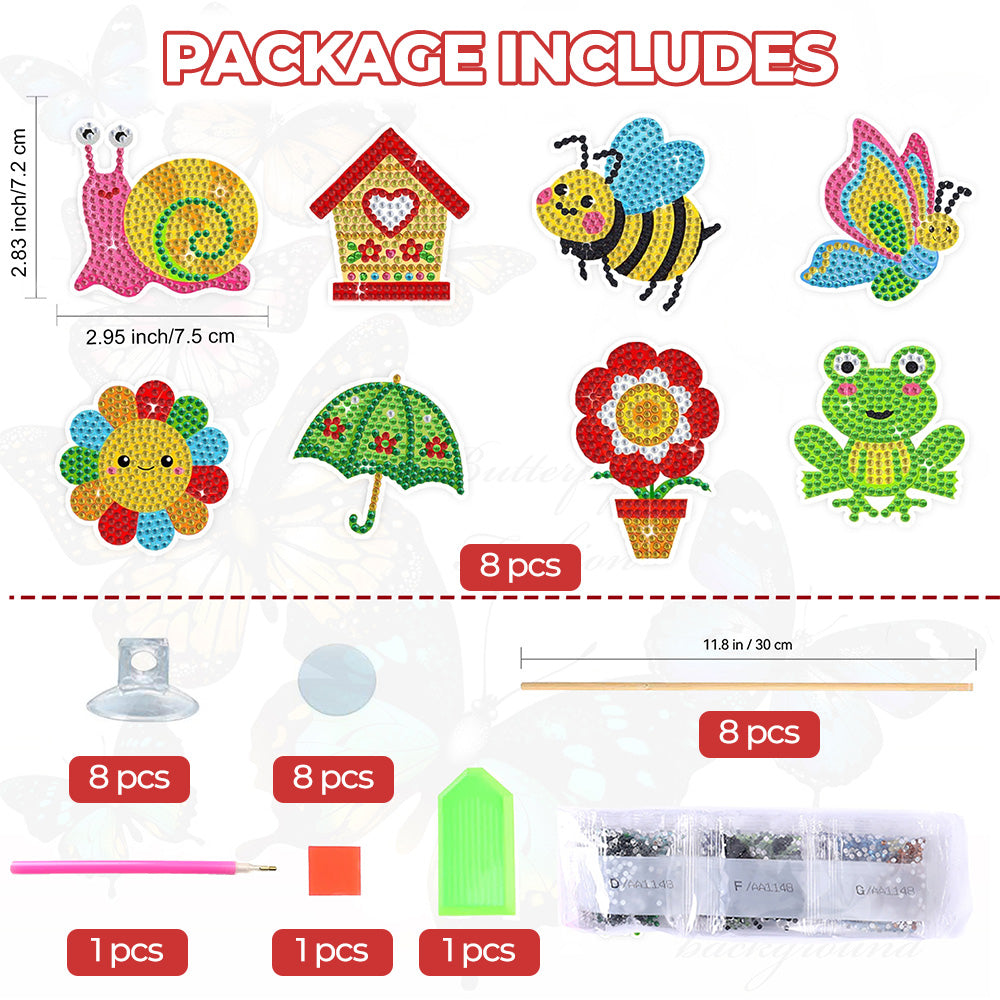 8PCS Cute Animals Diamond Painting Garden Stakes