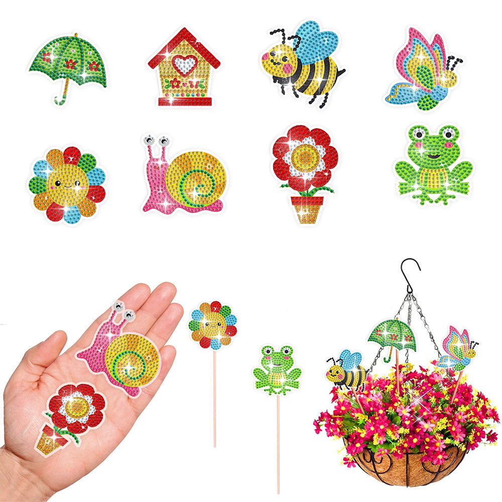 8PCS Cute Animals Diamond Painting Garden Stakes