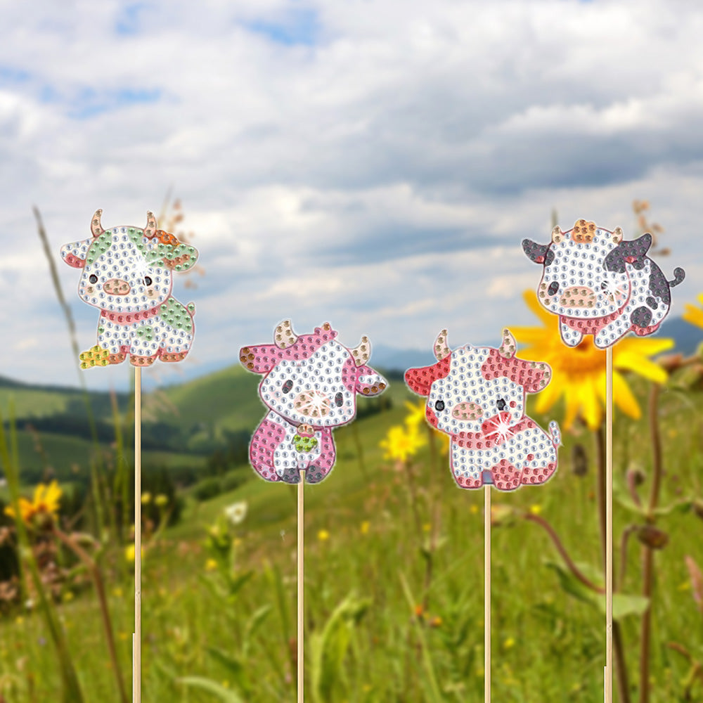 8PCS Cute Cows Diamond Painting Garden Stakes