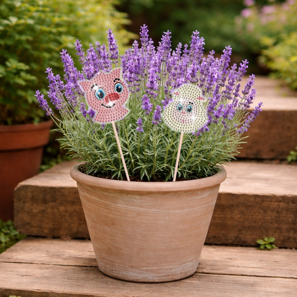 8PCS Cute Farm Animals Diamond Painting Garden Stakes