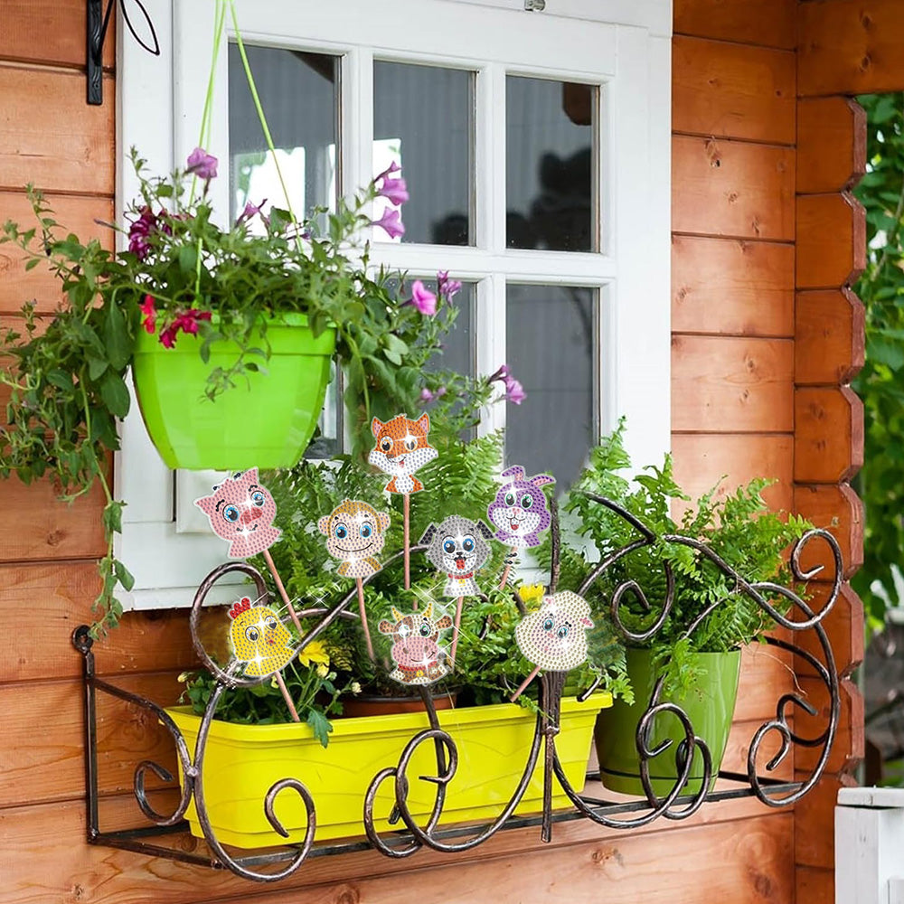 8PCS Cute Farm Animals Diamond Painting Garden Stakes