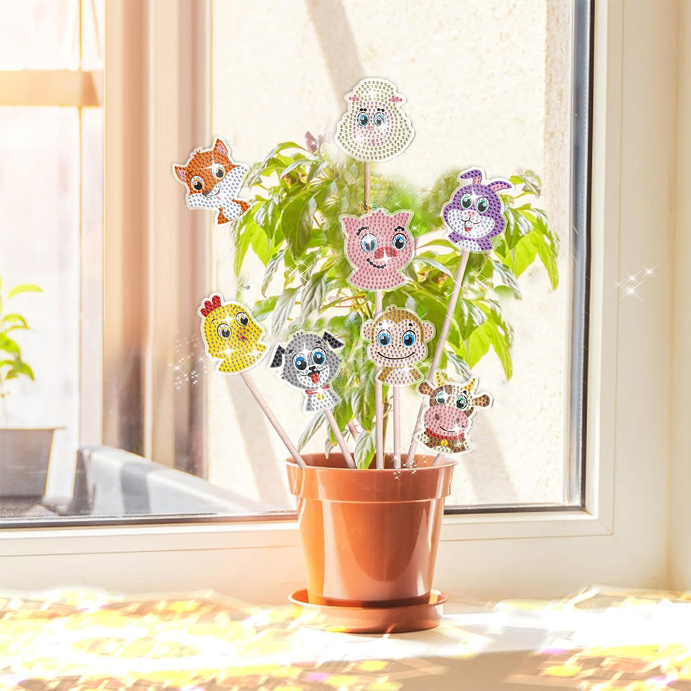 8PCS Cute Farm Animals Diamond Painting Garden Stakes