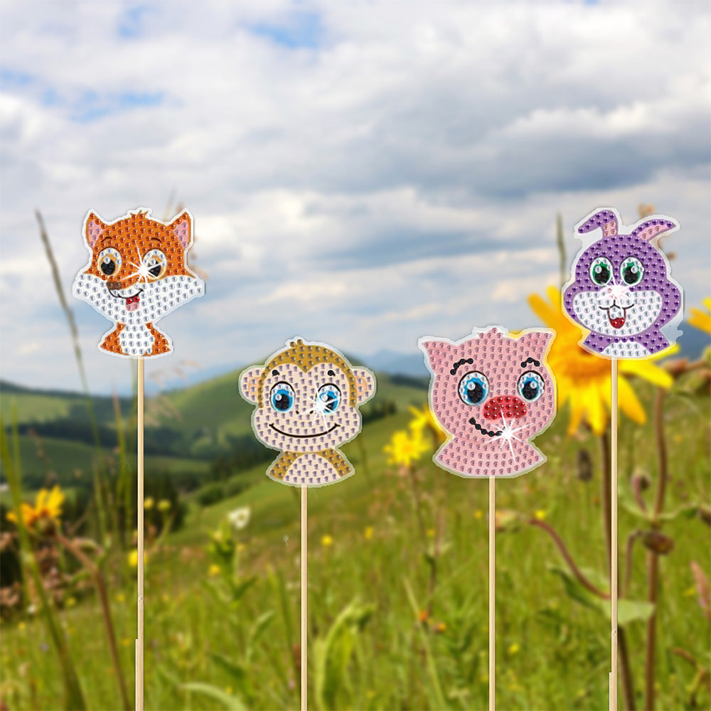 8PCS Cute Farm Animals Diamond Painting Garden Stakes