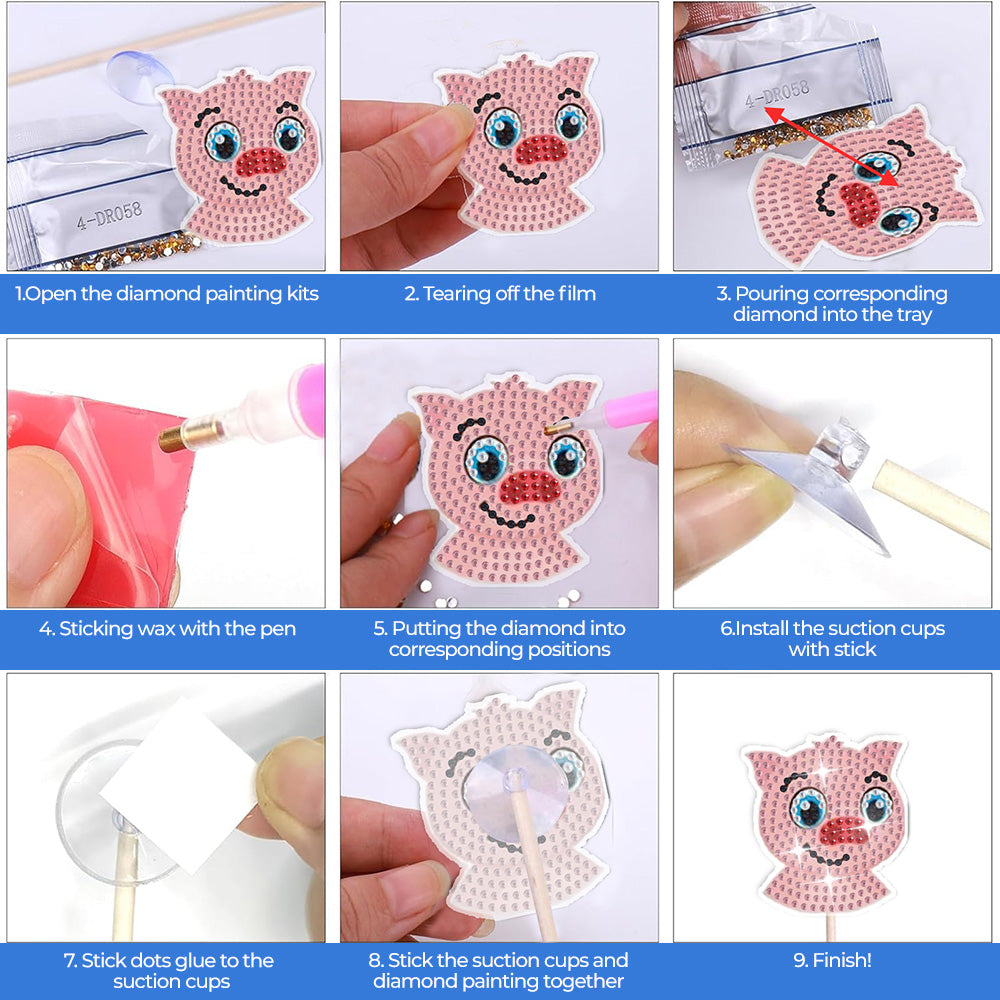 8PCS Cute Farm Animals Diamond Painting Garden Stakes