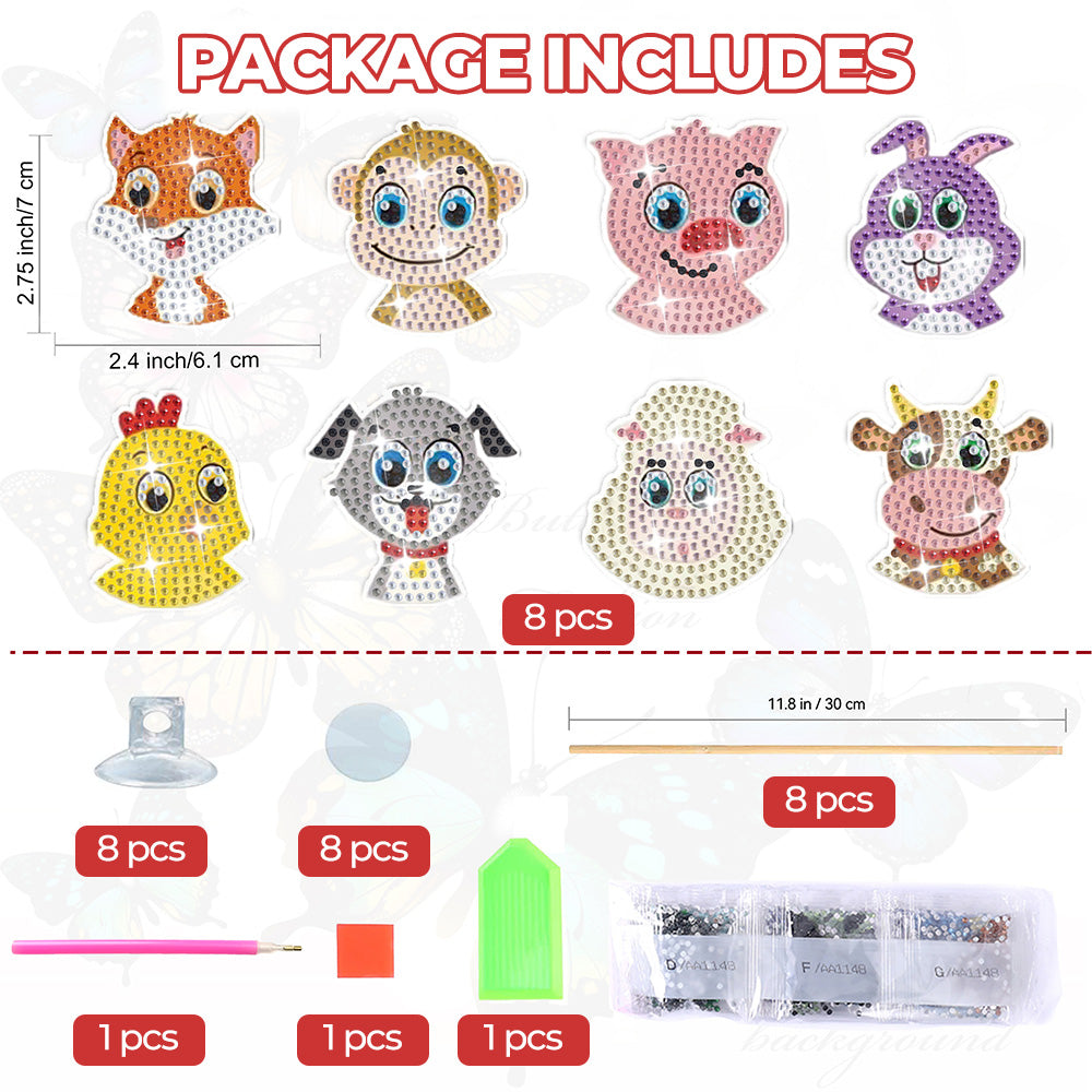 8PCS Cute Farm Animals Diamond Painting Garden Stakes