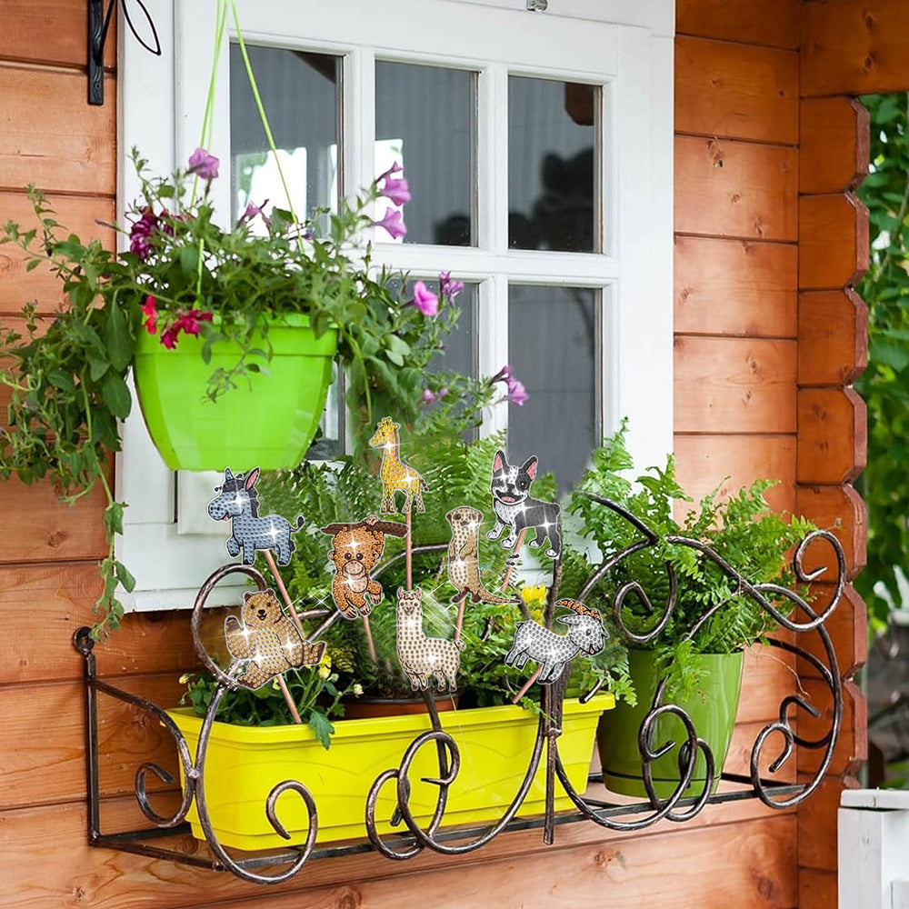 8PCS Cute Zoo Animals Diamond Painting Garden Stakes