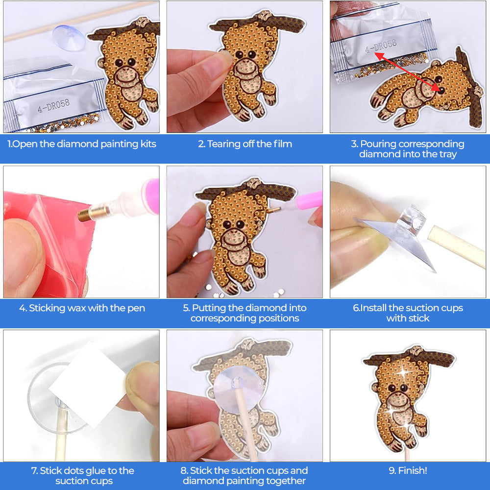 8PCS Cute Zoo Animals Diamond Painting Garden Stakes