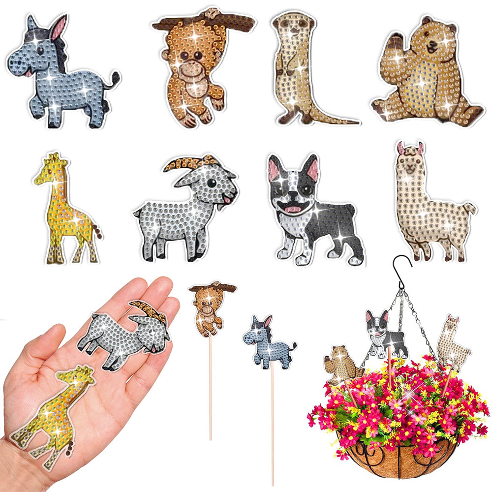 8PCS Cute Zoo Animals Diamond Painting Garden Stakes