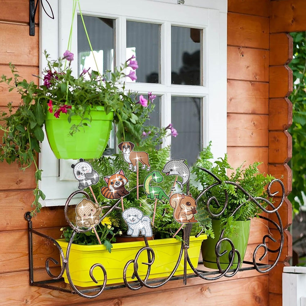 8PCS Happy Animals Diamond Painting Garden Stakes