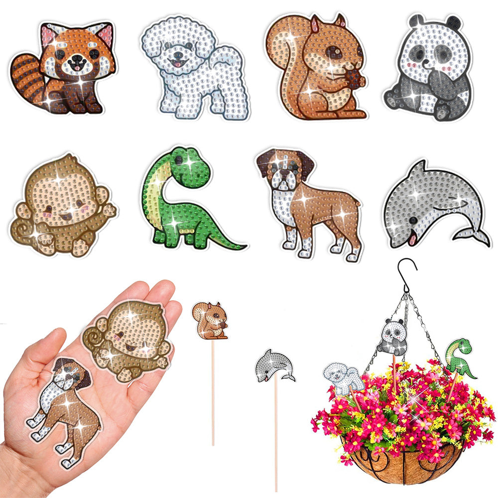 8PCS Happy Animals Diamond Painting Garden Stakes