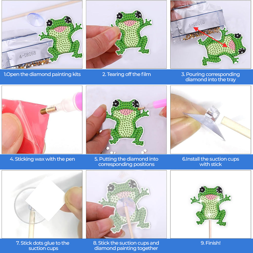 8PCS Happy Frogs Diamond Painting Garden Stakes