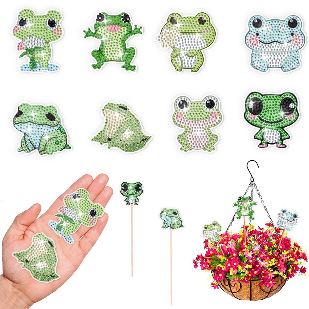 8PCS Happy Frogs Diamond Painting Garden Stakes