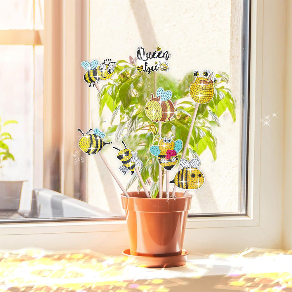 8PCS Industrious Little Bees Diamond Painting Garden Stakes