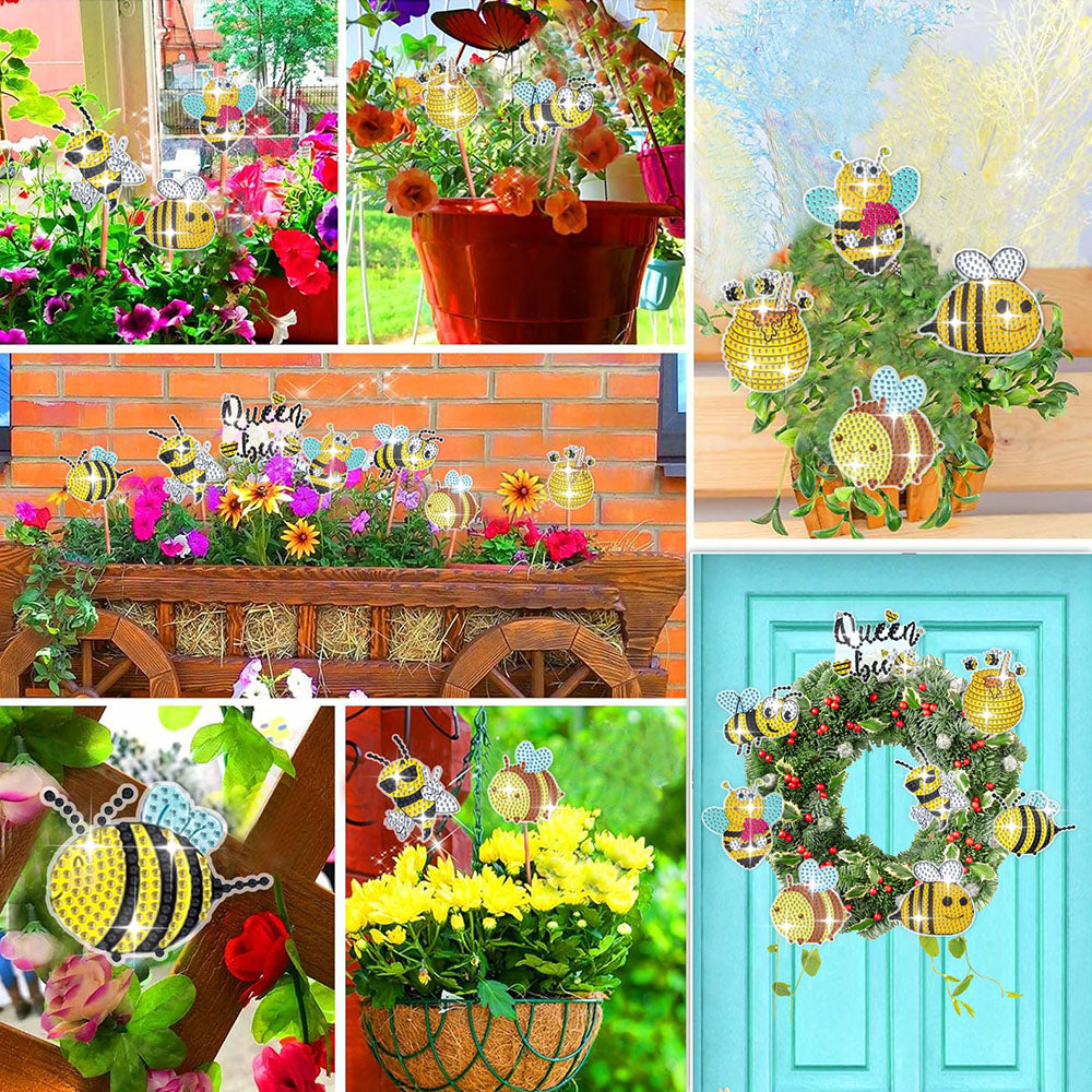 8PCS Industrious Little Bees Diamond Painting Garden Stakes