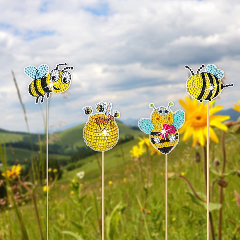 8PCS Industrious Little Bees Diamond Painting Garden Stakes