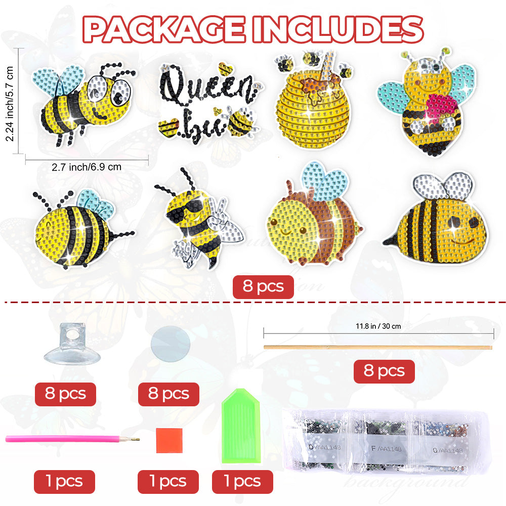 8PCS Industrious Little Bees Diamond Painting Garden Stakes