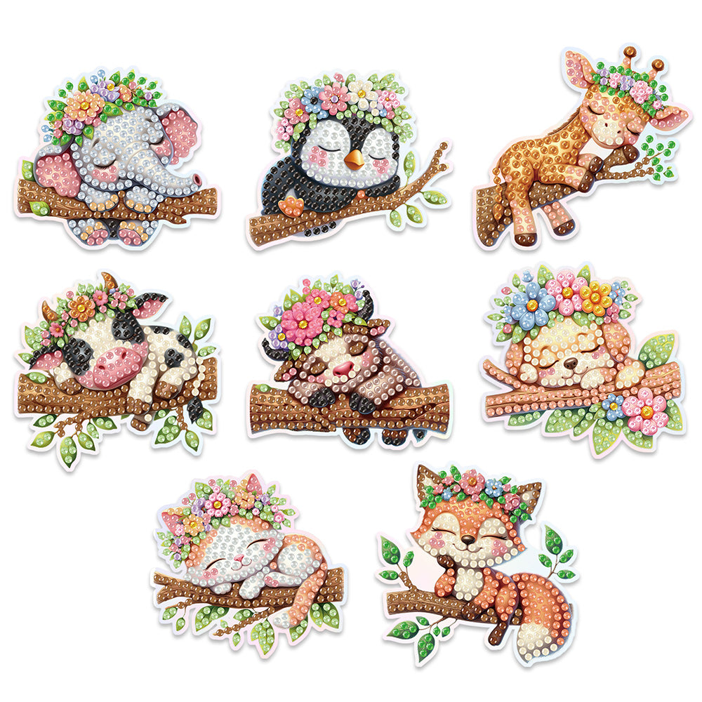 8Pcs Sleeping Animals Diamond Painting Fridge Magnets Kit