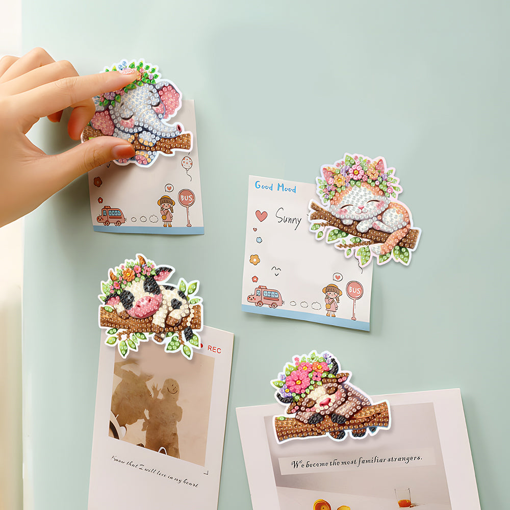 8Pcs Sleeping Animals Diamond Painting Fridge Magnets Kit