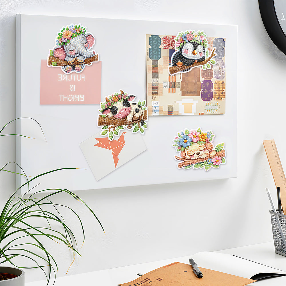 8Pcs Sleeping Animals Diamond Painting Fridge Magnets Kit