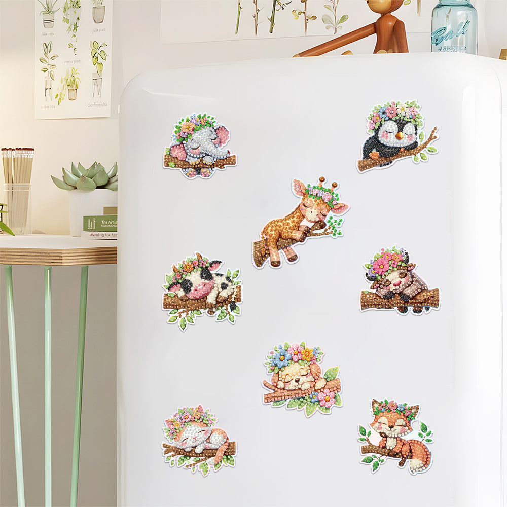 8Pcs Sleeping Animals Diamond Painting Fridge Magnets Kit