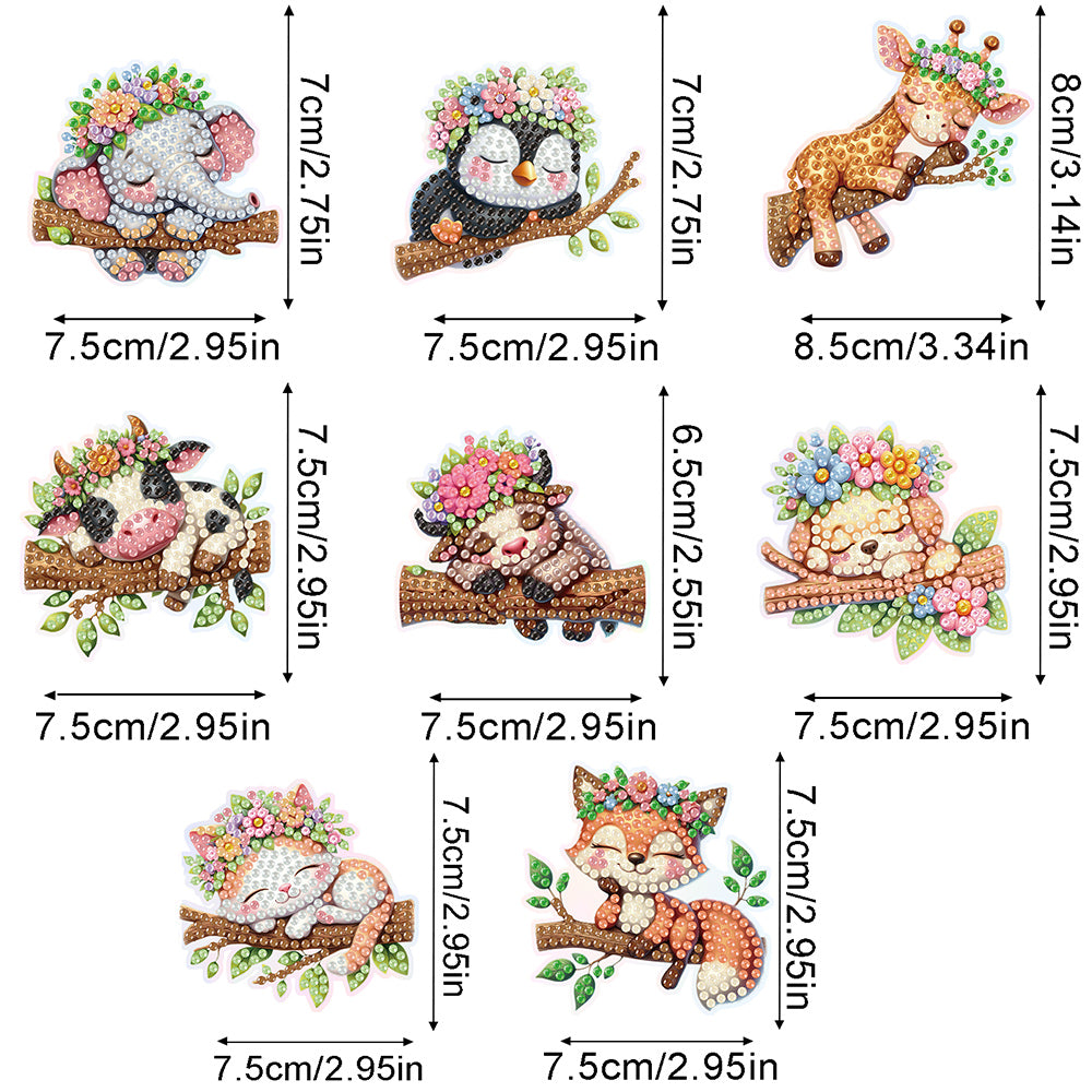 8Pcs Sleeping Animals Diamond Painting Fridge Magnets Kit