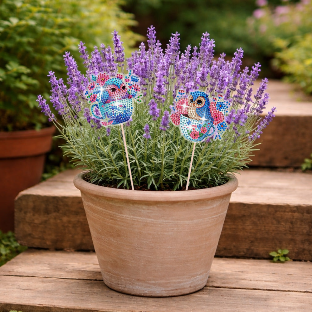 9PCS Cute Owls Diamond Painting Garden Stakes