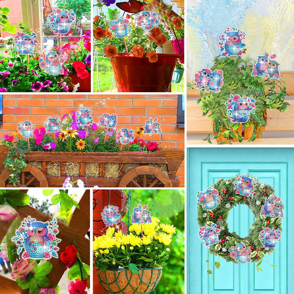 9PCS Cute Owls Diamond Painting Garden Stakes
