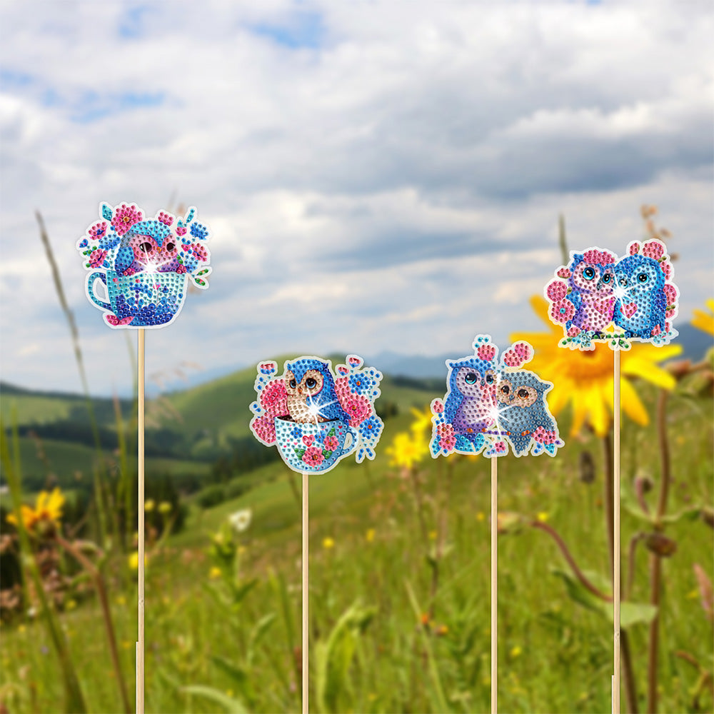 9PCS Cute Owls Diamond Painting Garden Stakes