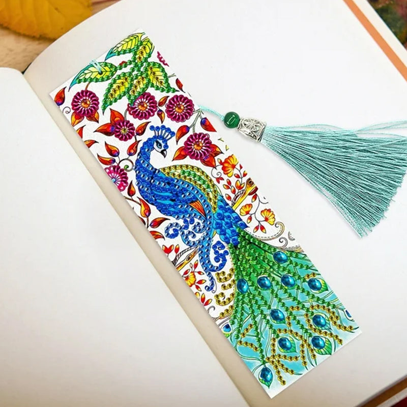 2Pcs Peacock Girl Leather Bookmark Diamond Painting Kits