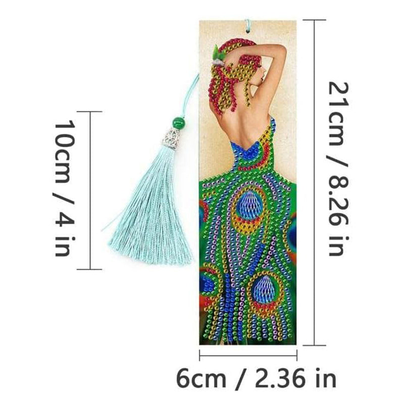 2Pcs Peacock Girl Leather Bookmark Diamond Painting Kits