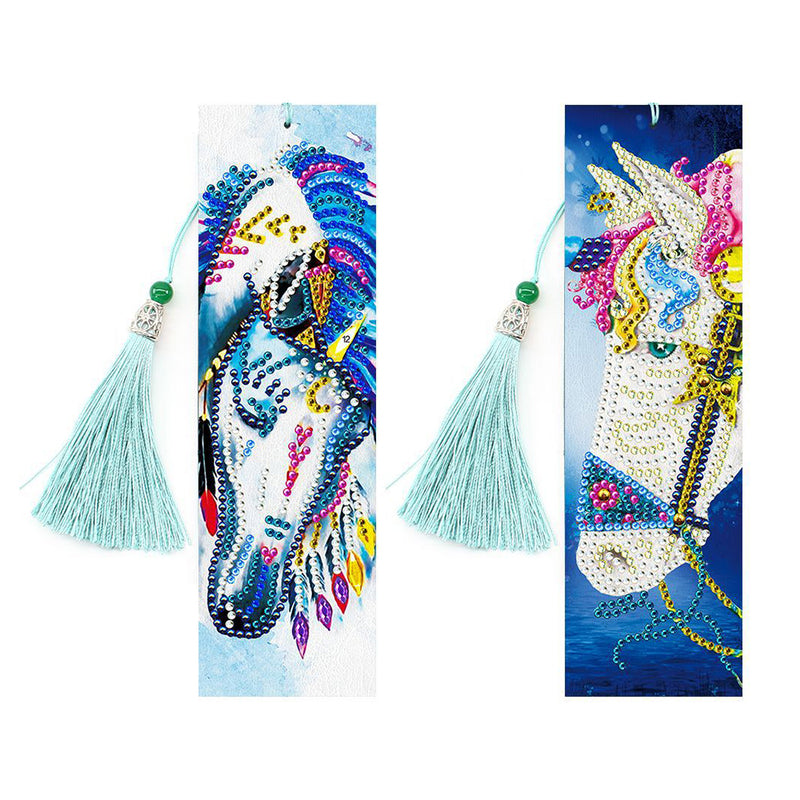 2Pcs White Horse Leather Bookmark Diamond Painting Kits