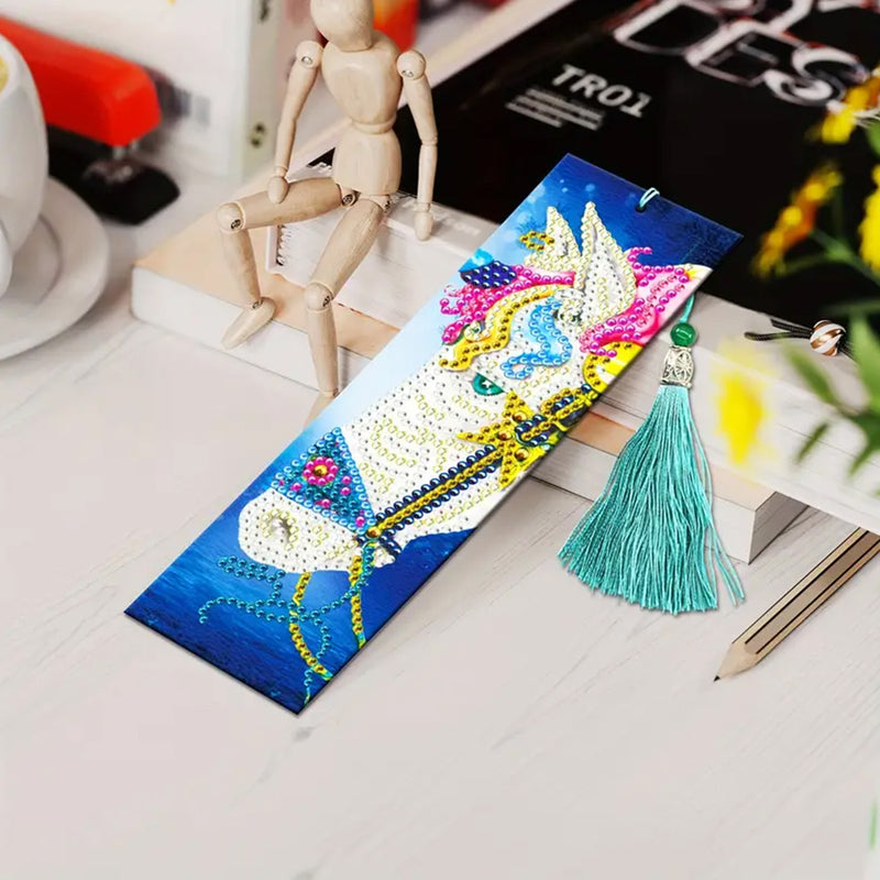 2Pcs White Horse Leather Bookmark Diamond Painting Kits