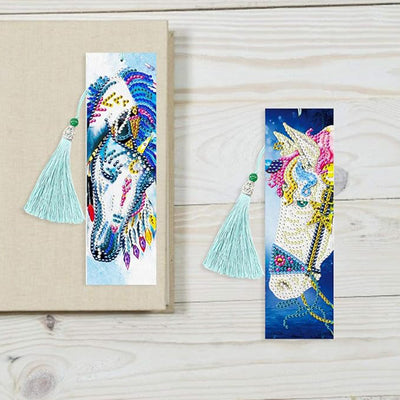 2Pcs White Horse Leather Bookmark Diamond Painting Kits